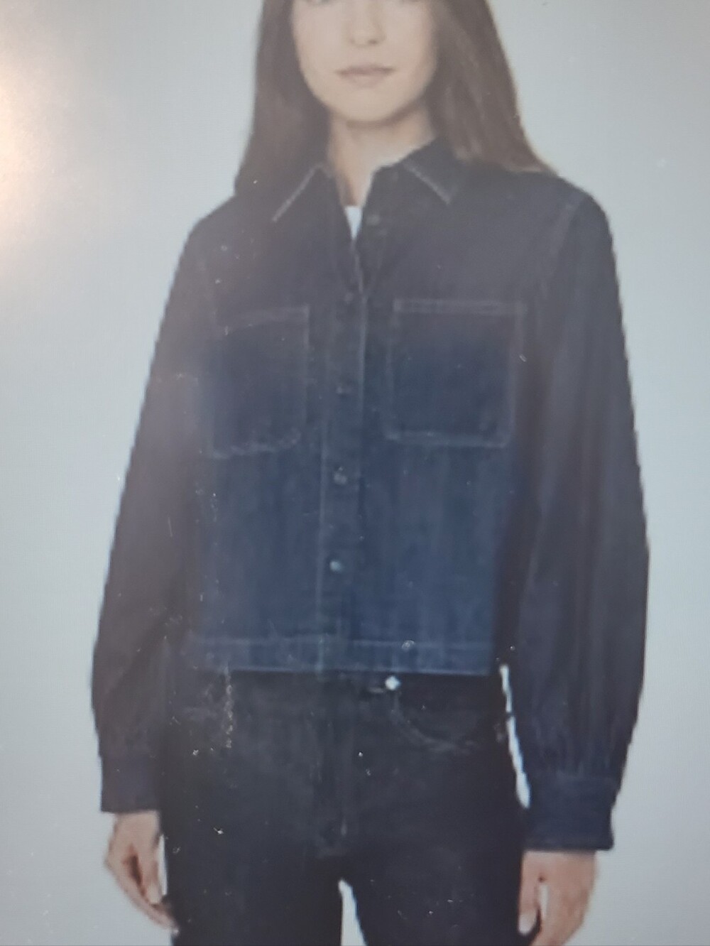 Madewell Sculptural Sleeve Cropped Denim Top Size Small NWT